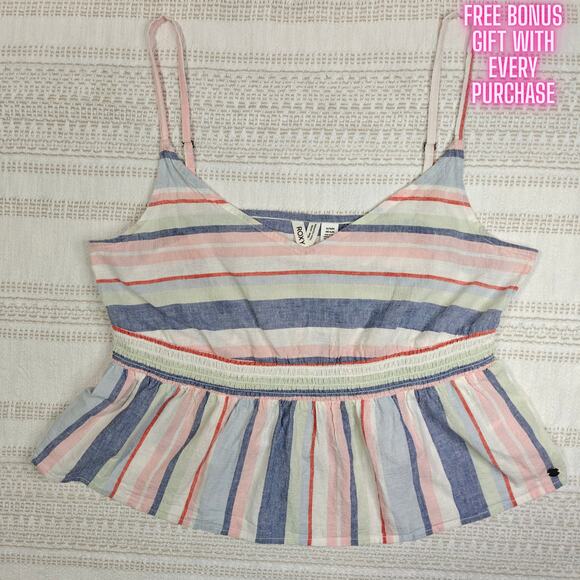 Roxy Striped Crop Tank Top Size XL Multicolor Summer Sleeveless NEW Casual Cute - Picture 1 of 6